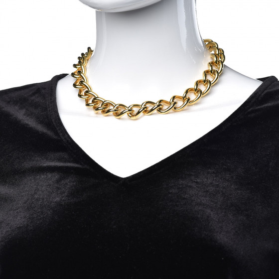 CHRISTIAN DIOR Curb Chain Necklace Gold 367547