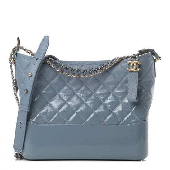 CHANEL Patent Goatskin Quilted Medium Gabrielle Hobo Blue