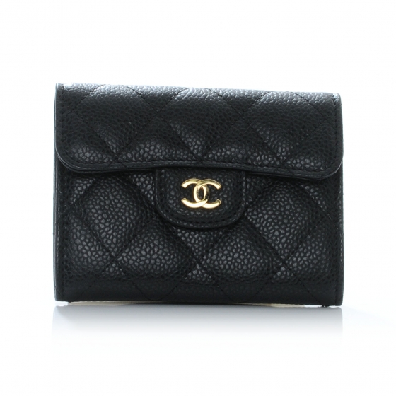 CHANEL Caviar Small Compact Wallet Black 44072