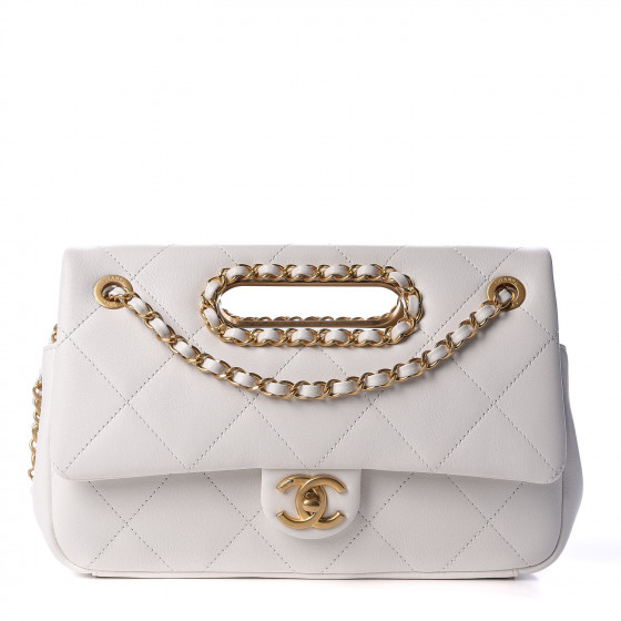 CHANEL Lambskin A Real Catch Flap Bag White 561630