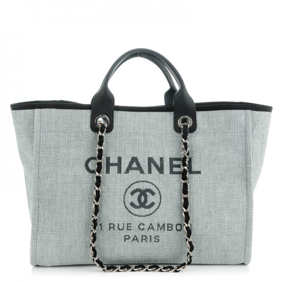 CHANEL Canvas Large Deauville Tote Grey 151789