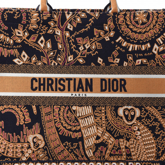 CHRISTIAN DIOR Embroidered Dior Animals Monkey Canvas Book Tote Orange ...