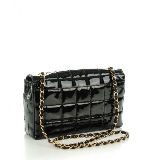 CHANEL Patent Quilted Medium Chocolate Bar Flap Black 145286