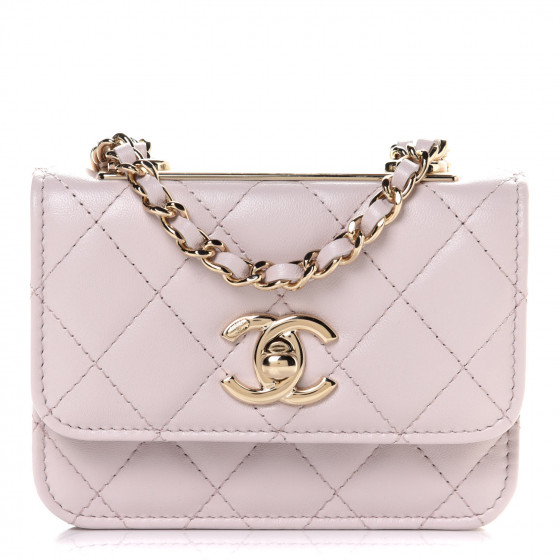 CHANEL Lambskin Quilted Trendy CC Card Holder On Chain Light Purple