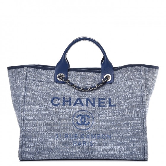 chanel blue canvas tote