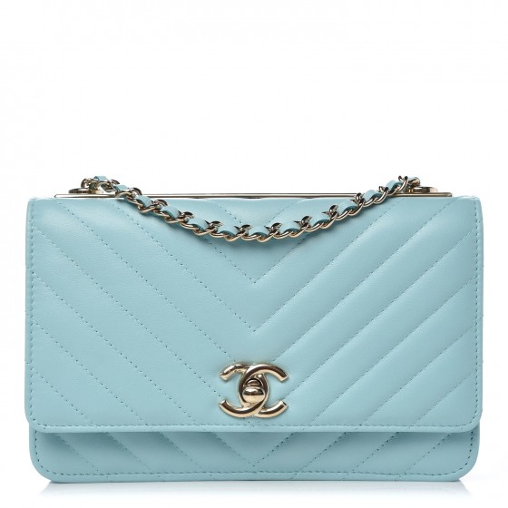 CHANEL Lambskin Chevron Quilted Trendy CC Wallet On Chain WOC Light ...
