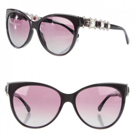 CHANEL Crystal Pearl Cat Eye Sunglasses 5336-H-B Brown 138488