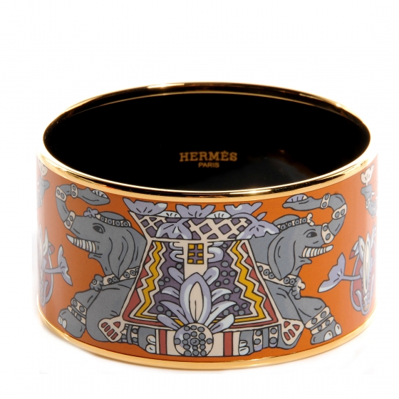 Hermes Enamel Printed Elephant Torana Extra Wide Bracelet 65 Elephant Torana Extra Wide Bracelet