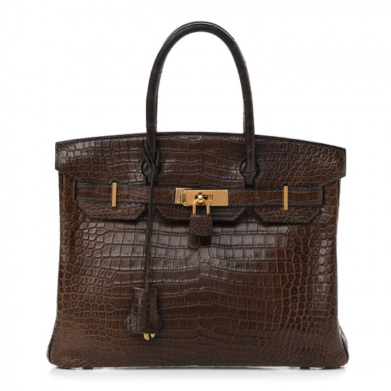 HERMES Shiny Porosus Crocodile Birkin 30 Havane