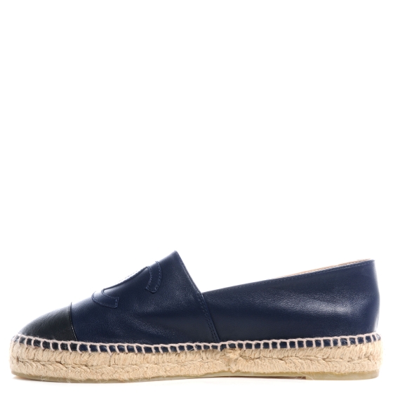 chanel navy leather espadrilles