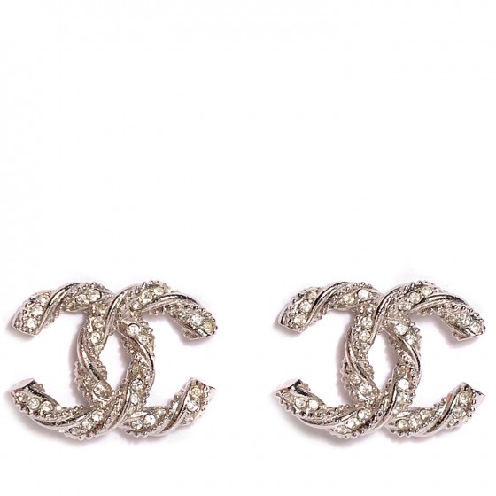 CHANEL Crystal CC Twisted Earrings Silver 101459