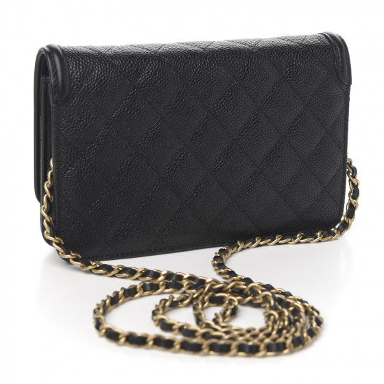 CHANEL Caviar Quilted CC Filigree Wallet On Chain WOC Black 578217