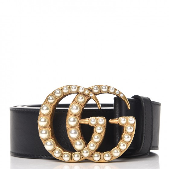 GUCCI Calfskin Pearl Double G Belt 85 34 Black 240659