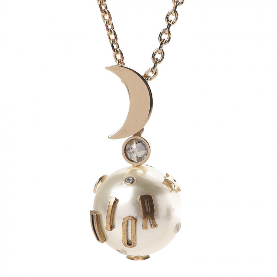 CHRISTIAN DIOR Resin Pearl Moon Stellaire Necklace Gold 465715 ...