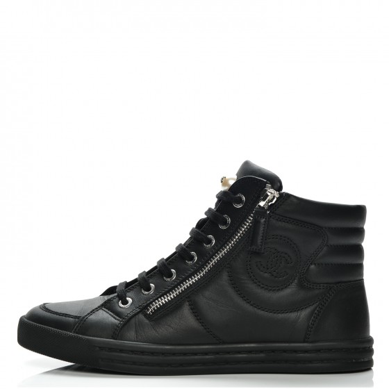 black chanel high top sneakers