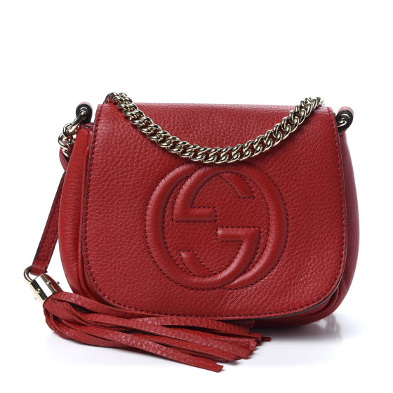 GUCCI Pebbled Calfskin Small Soho Chain Shoulder Bag Red 578227