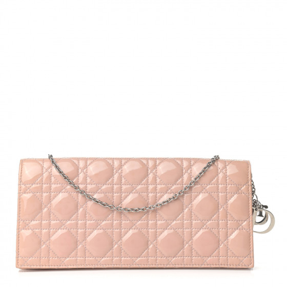 CHRISTIAN DIOR Patent Cannage Lady Dior Convertible Clutch Light Pink