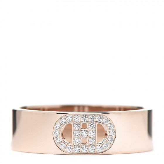 HERMES 18K Rose Gold Diamond PM H D'Ancre Ring 53 6.25 606996