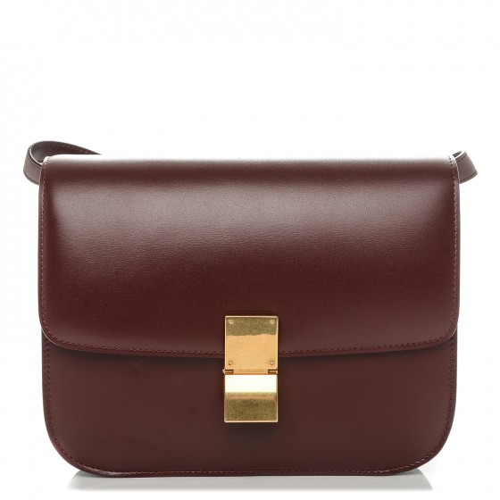 CELINE Box Calfskin Medium Classic Box Flap Bag Burgundy 186351