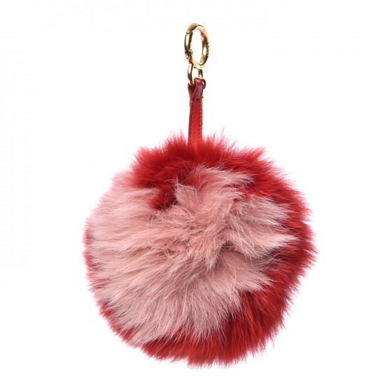 FENDI Fox Fur Heart Pom Pom Bag Charm Red Pink 301453