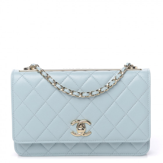 CHANEL Lambskin Quilted Trendy CC Wallet On Chain WOC Light Blue 617794