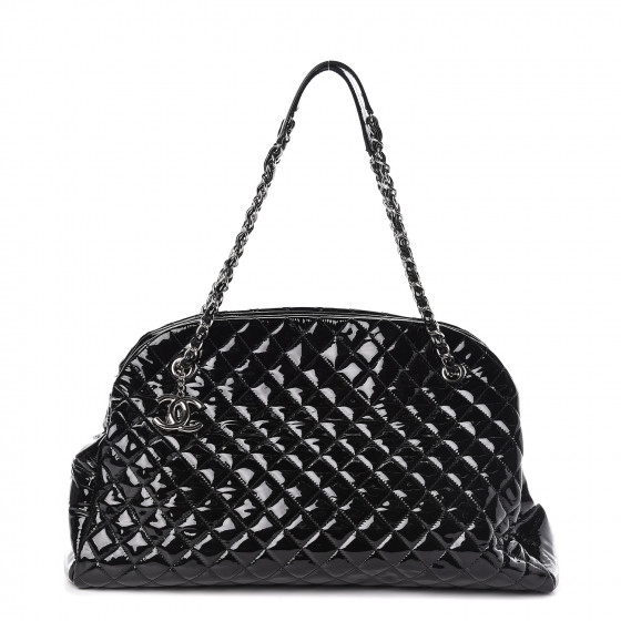 CHANEL Patent Quilted Maxi Just Mademoiselle Bowling Bag Black 483495