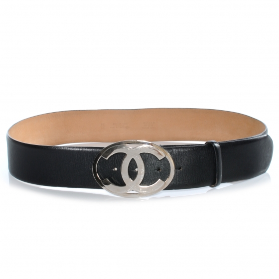CHANEL Leather CC Logo Belt 95 38 Black 41557 | FASHIONPHILE