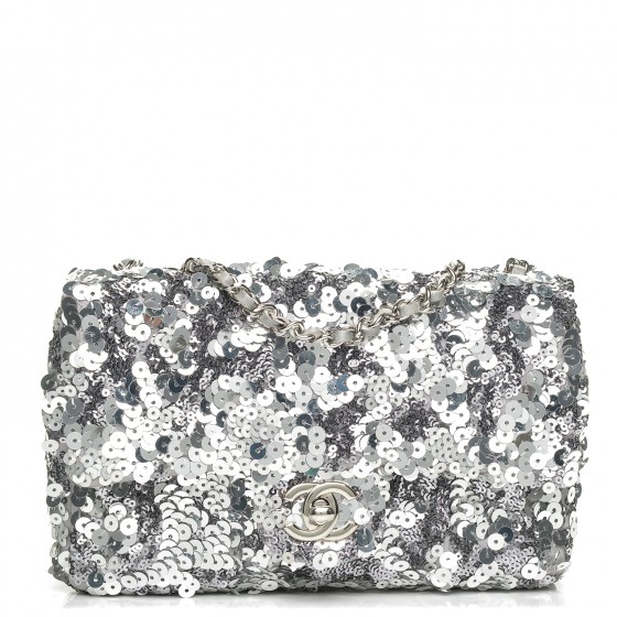 CHANEL Sequin Classic Small Flap Silver 196484