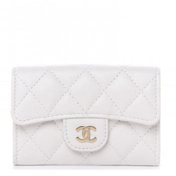 CHANEL Caviar Quilted Flap Card Holder Wallet White 476119