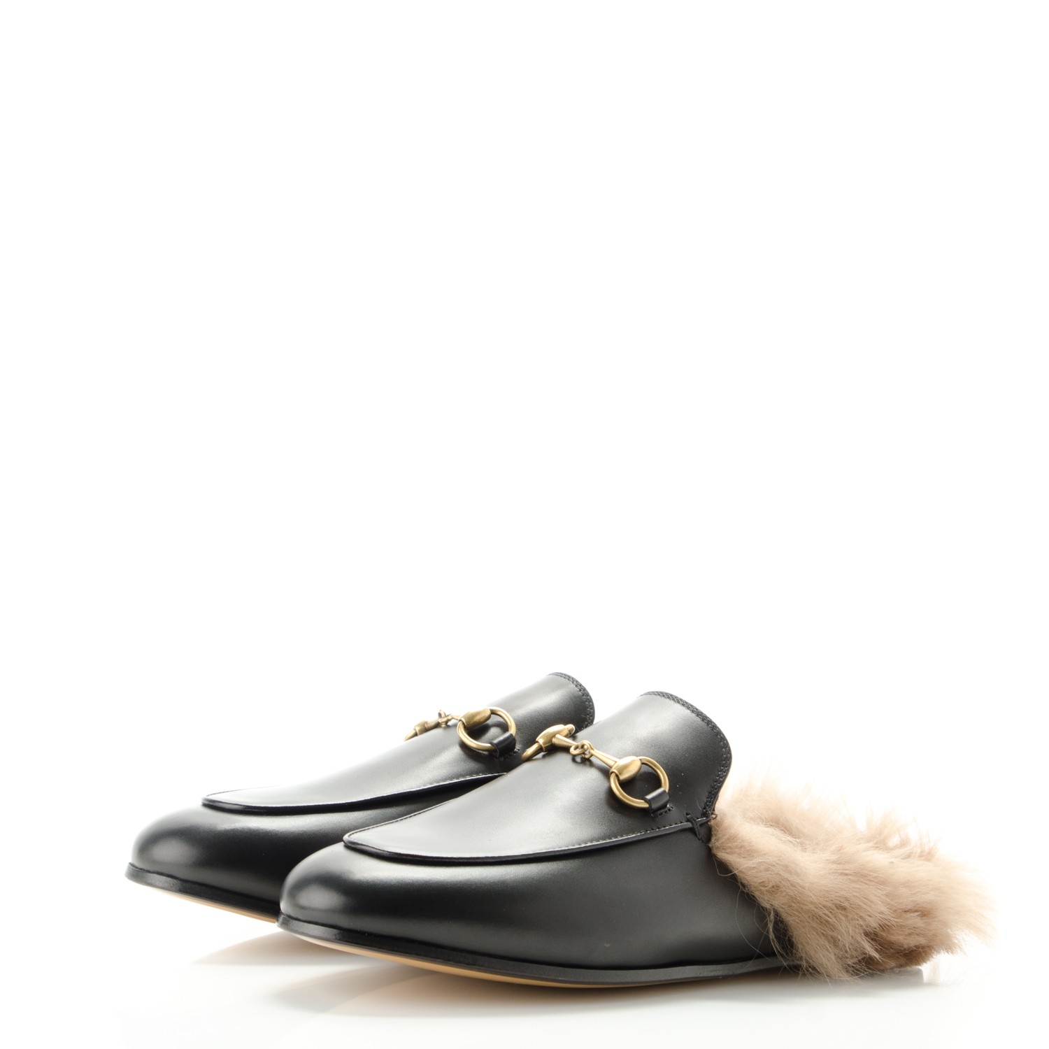 gucci women's princetown leather & lamb fur mules