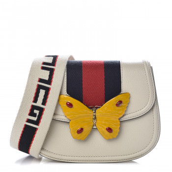 GUCCI Calfskin Small Linea Butterfly Totem Shoulder Bag White 389079