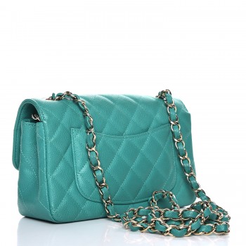 CHANEL Caviar Quilted Mini Rectangular Flap Turquoise 228443