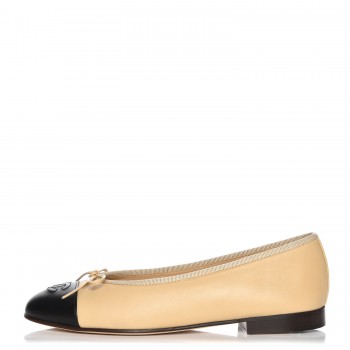 ballerina lambskin flats chanel toe beige cap