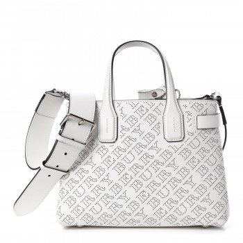 Calfskin Perforated Small Banner Tote Chalk White