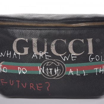 GUCCI Grained Calfskin Gucci Print Belt Bag Black 286577