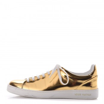 LOUIS VUITTON Metallic Calfskin Womens Frontrow Sneakers 38 Gold 333813