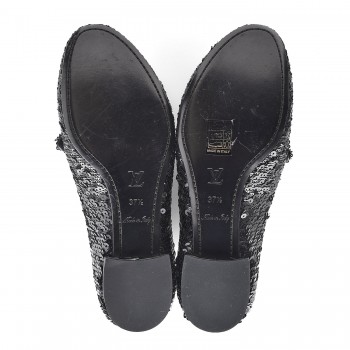 LOUIS VUITTON Sequin Loafers 37.5 Noir Black 270943