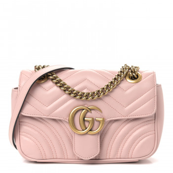 GUCCI Calfskin Matelasse Mini GG Marmont Shoulder Bag Light Pink
