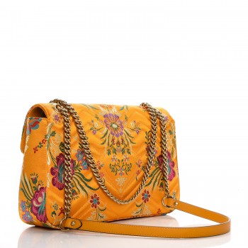 GUCCI Jacquard Matelasse Floral Medium GG Marmont Shoulder Bag Yellow 221821