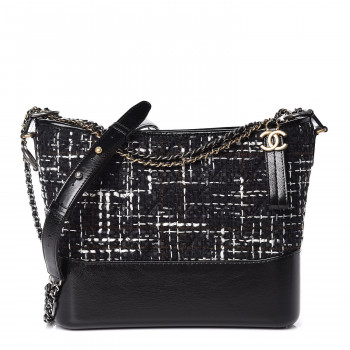 Tweed Calfskin Quilted Medium Gabrielle Hobo Black