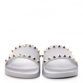 valentino rockstud sandals rubber slide grey