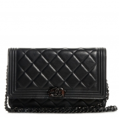 CHANEL Calfskin Quilted So Black Boy Wallet On Chain WOC Black 68176