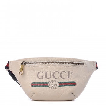 GUCCI Grained Calfskin Small Gucci Print Belt Bag White 585975