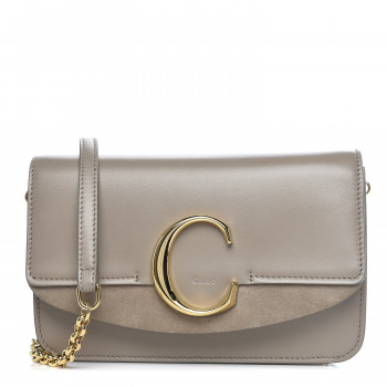 Calfskin Suede C Clutch With Chain Motty Grey