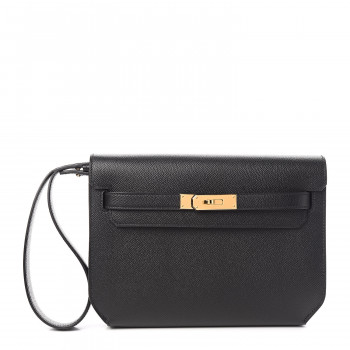 HERMES Epsom Kelly Depeches 25 Pouch Black 516517 | FASHIONPHILE