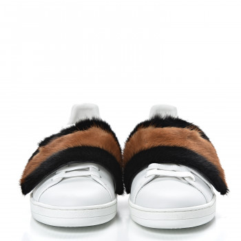 LOUIS VUITTON Calfskin Mink Fur Frontrow Sneakers 40 White 543422