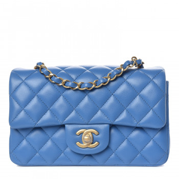 CHANEL Lambskin Quilted Mini Rectangular Flap Blue 407551