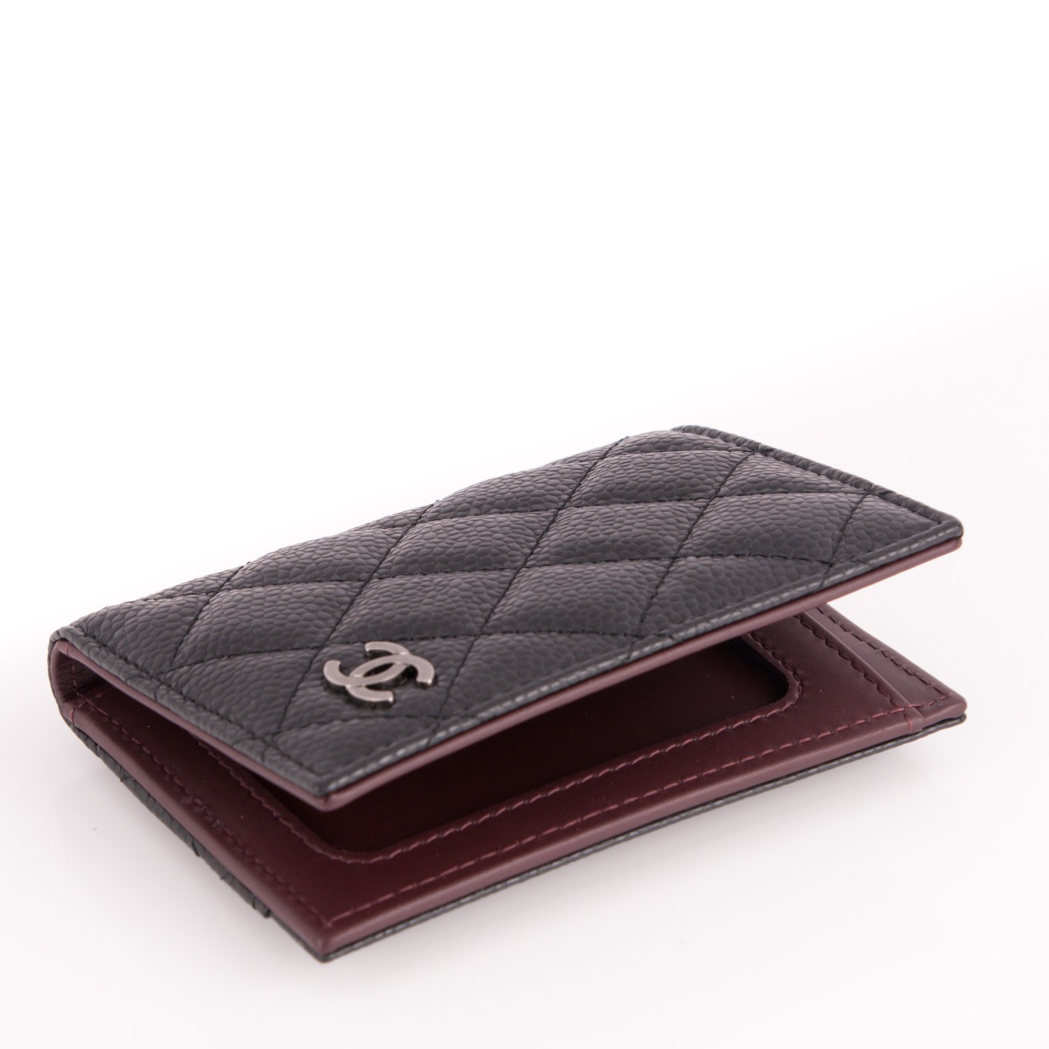 CHANEL Caviar Quilted Card Holder Wallet Black 175546