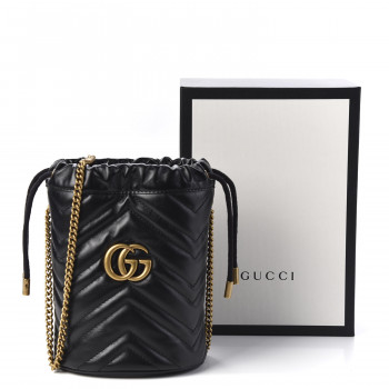 GUCCI Calfskin Matelasse Mini GG Marmont 2.0 Bucket Bag Black 576146