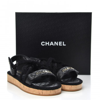 chanel cord and lambskin sandals black